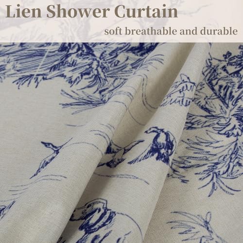 MUGINYU French Toile de Jouy Shower Curtain Linen 72x72 - Blue Countryside Landscape with Sheep, Dogs, Trees, Farmhouse Bath Decor - color: Toile De Jouy Dog