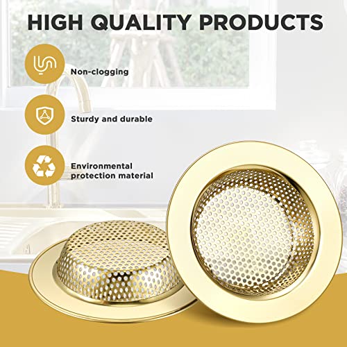 Retisee 2 Pcs Sink Strainer Stainless Steel Kitchen Sink Drain Strainer Basket Cover Mesh Hair Food Catcher, Large Wide Rim of 4.4 Diameter(Gold) - color: Gold