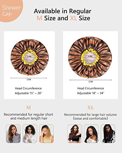 mikimini Shower Cap for Women and Men,2 Pack Double Waterproof Shower Cap for Girls and Kids, Reusable, Washable, Golden Stripes Fashionable Shower Caps Medium Pack of 2 Stripe - color: Stripe, size: Medium (Pack of 2)