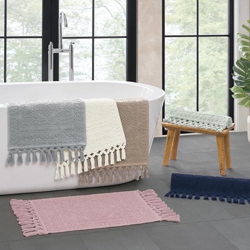 French Connection Nellore Bathroom Rugs, Woven and Beaded Bathroom Mats, Durable Non-Slip Bath Rugs, Thick BathMats, 17'' x 28'', Light Brown (FCB020920) - color: Light Brown, size: 1'5" x 2'4" (Rectangular)