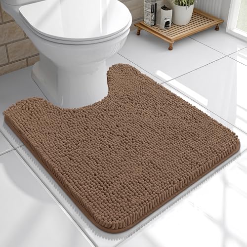 OLANLY Toilet Rugs U-Shaped 20x20, Extra Soft Absorbent Chenille Contour Bathroom Rugs for Toilet, Dry Quickly, Machine Washable, Non-Slip Bath Mat, Mocha - color: Mocha, size: 20" X 20" Contour Rug