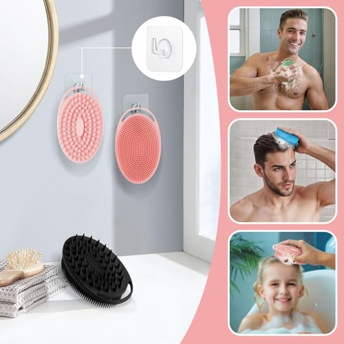Soft Silicone Body Scrubber Set, 2PCS Dual-Side Silicone Loofah for Gentle Exfoliating and Scalp Massaging, Hygienic Shower Scrubber Shampoo Brush for Kids, Women, Sensitive Skin(Pinkx2) - color: Pink*2