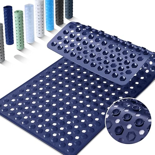 Yimobra Bathtub Mat Non Slip, 34.5"X15.5" Long Shower Mat for Inside Shower, Machine Washable Bath Mat with Drain Holes & Strong Suction Cups, Soft on Feet, Bathroom Essentials, Dark Blue - color: Dark Blue, size: 34.5 X 15.5 Inch