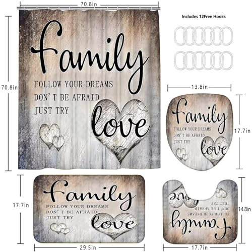 AZHM Inspirational Motivational Shower Curtain Set for Bathroom 4 Pcs Black Bathroom Accessory Decor Sets with Shower Curtain and Rugs - color: Dark Yellow