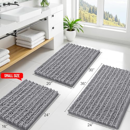 Smiry Bathroom Rugs Mat 45x27, Extra Soft Absorbent Chenille Bath Rugs, Non Slip Rubber Backing Machine Washable Quick Dry Bath Mats for Bathroom Floor, Tub, Shower, Home Decor Accessories, Grey - color: Grey, size: 45'' X 27''