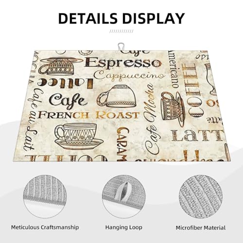 2Pcs Dish Drying Mats Faucet Mats Sets Large Size Coffee Mats Sink Faucet Mat Splash Guard for Kitchen Counter Bathroom Sink Coffee Bar Kitchen Decor (Retro Coffee, 18"x24" 15" x 5.5"Set) - color: Retro Coffee