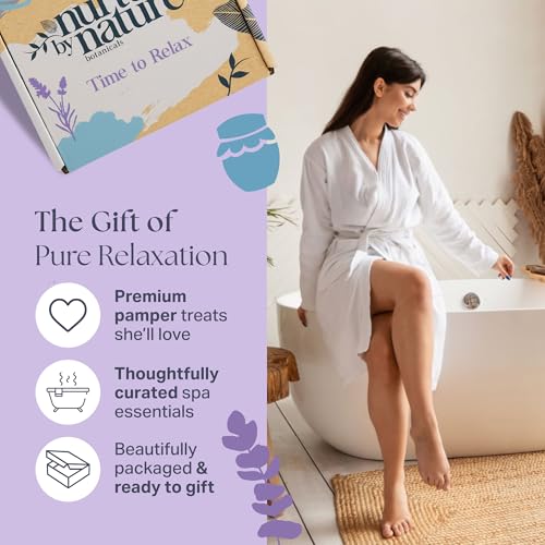 Nurture by Nature Self Care Gifts for Women - Spa Gift Baskets for Women & Relaxation Gifts | At Home Spa Kit | 6 Piece Bath Set with Pillow Spray, Candle, Bath Bomb & Bath Salts