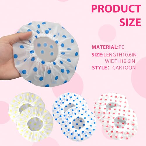 Waterproof Shower Cap-Reusable Bath Hair Hat,Thick Elastic Hair Cover Coloful Dotted for Home Travel Spa,3/6 Pcs - color: Pink yellow blue, size: 6 pack