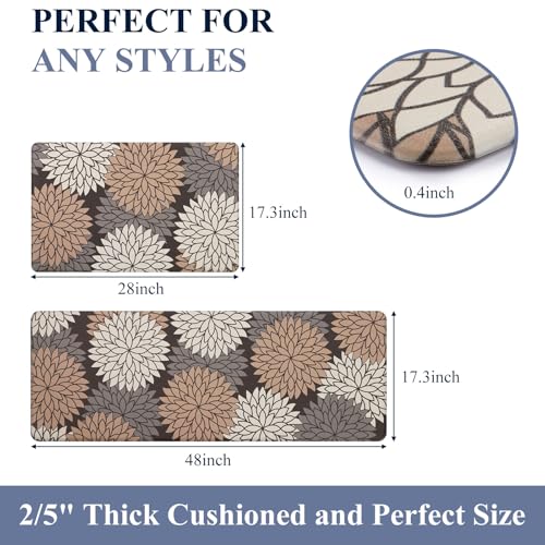 HEBE Anti Fatigue Kitchen Rugs Sets of 2, Non Slip Kitchen Mats for Floor, Waterproof Cushioned Comfort Standing Carpet for Kitchen Sink, Home Office, Laundry Room - color: Dark Brown, size: 17.3"x48"+17.3"x28"-0.4"Th