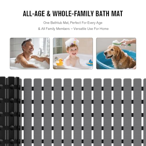 MBOSS Bathtub Mat Non Slip, Shower Mat for Inside Shower, Suction Cups Design and Drain Holes, 27.5 X 15.7 Inch, Bathroom Essentials Safe, Easy to DIY Cut, Soft and Eco-Friendly Materials - color: Grey, size: 27.5" x 15.7" (Rectangular)