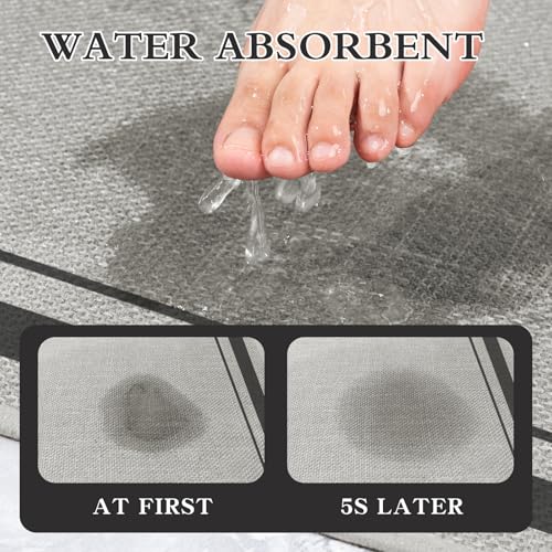 chakme 2 Piece Bathroom Rug Sets, Ultra Thin Bath Mat Quick Dry, Absorbent Non Slip Machine Washable, Dark Grey, 17"x24"+17"x32" - color: Dark Grey, size: 2-Piece (17" x 24" + 17" x 32")