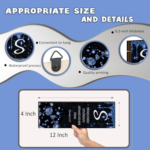 ZONWUTHY 3 Pcs Blue Silver Wall Decor Diamond Bedroom Decor For Women With Religious Black And Blue Bathroom Accessories Office Sign for Home Kitchen Office Wall Decoration 12x4 Inches - color: Blue