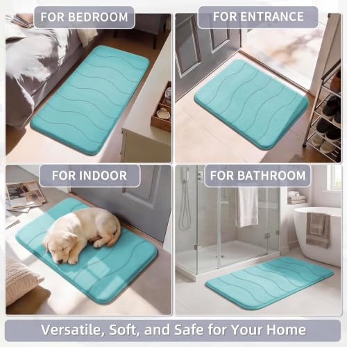 Flamingo P Memory Foam Bathroom Mat Non Slip Bath Rug Shower Rugs Carpet,20x32,Aqua Green - color: Aqua Green Wavy Line, size: 32" X 20"