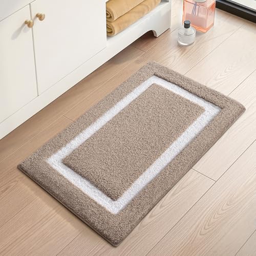 Color&Geometry Small Bathroom Rugs 16x24, Extra Soft Absorbent Microfiber Bath Rug, Non-Slip Bathroom mat, Washable Plush Bath Mats for Bathroom, Shower, Bathtub, Laundry, Khaki White - color: K, size: 16"x24"（small）