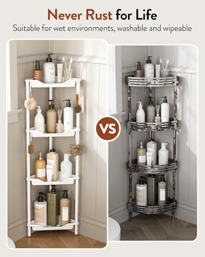 Orimade Rustproof 4 Tier Floor Standing Corner Shower Caddy Organizer, Plastic Aluminum Splicing Floor Corner Shelf Rack Stands for Bathroom, White - color: White, size: 4 Tier