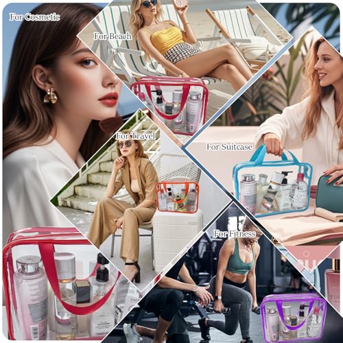 4 Pack Large Clear Makeup Bag, Heavy Duty Plastic Clear Cosmetic Toiletry Organizer Bags with Handle, Waterproof Toiletry Zipper Tote Bags for Travel, Gym, Cosmetic, Toiletry - color: Multicolor
