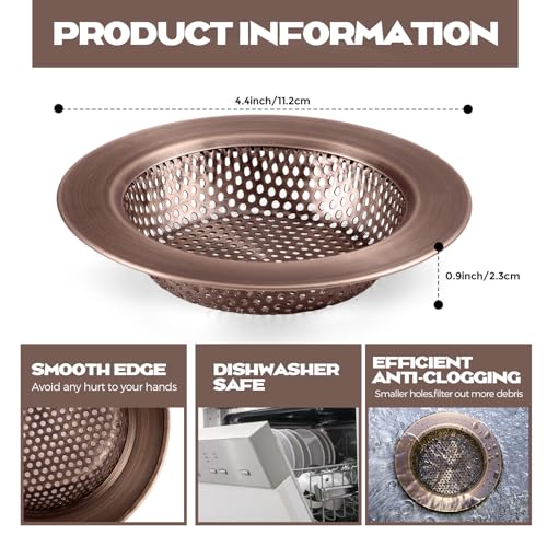 Retisee 2 Pcs Sink Strainer Stainless Steel Kitchen Sink Drain Strainer Basket Cover Mesh Hair Food Catcher, Large Wide Rim of 4.4 Diameter(Red Bronze) - color: Red Bronze