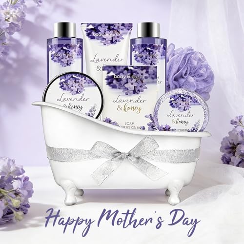 Body & Earth Bath and Body Gift Set - 8 Pcs Lavender Spa Baskets for Women, Spa Kit for Women, Birthday, Holiday, Anniversaries, Christmas Gifts for Her, Mom, Wife, Girlfriend