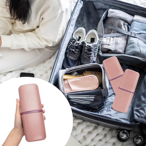 COMNICO Travel Toothbrush Cup Case Portable PP Seal Tooth Brush Holders Cover Multi-Function Toothpaste Storage Container Cup for Home School Camping Business Trip Bathroom (Pink) - color: Pink