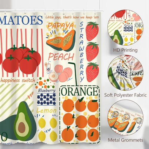 Fabric Shower Curtain with Hooks, Waterproof & Washable & Polyester, Summer Funny Doodle Colorful Cute Farm Fruit Shower Curtains for Bathroom, Unique Cartoon Bathroom Curtain, House Gift, 71x74 Inch - color: Farm Fruits Vegetables Graffiti