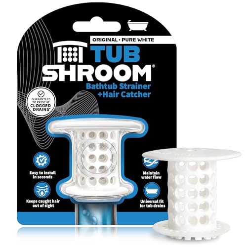 TubShroom Bathtub Drain Hair Catcher – In-Drain Tub Strainer & Clog Prevention Protector, Fits Standard 1.4”–1.75” Tub Drains, Easy Clean, Captures Human & Pet Hair out of Sight (White) - color: White