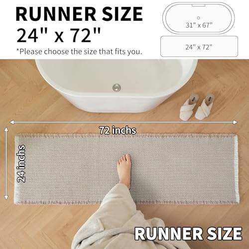 Waffle Bath Mat - Super Water Absorbing Bath Mat Quick Dry, Bathroom Rugs Non Slip Washable, Rubber Backed Bathroom Mat for Bathroom Floor, Tub and Shower, 24" x 72", Brown & White - color: Brown & White, size: 24" x 72"