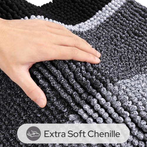 HOMEIDEAS Black Bathroom Rugs Set of 2, Thick Absorbent Chenille Bath Mats, Non-Slip Soft Shaggy Rugs for Bathroom Floor, 20" x 32" & 17" x 24" - color: Black