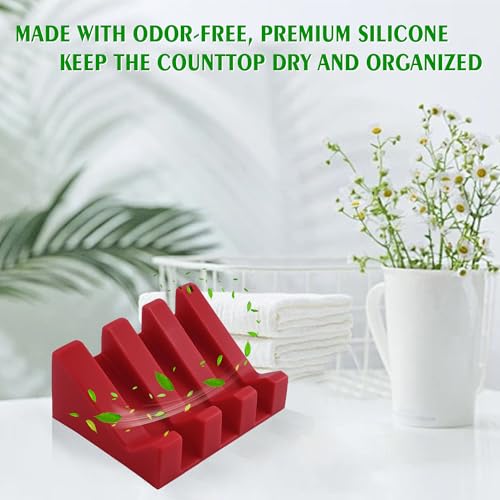Soap Dish Holder for Shower with Suction Cup, Silicone Soap Holder & Saver Self-Draining Bar Soap Dish Keeps Soap Dry for Bathroom, Kitchen, Bathtub (Red+Deep Green,2-Pack) - color: Red+deep Green,2-pack