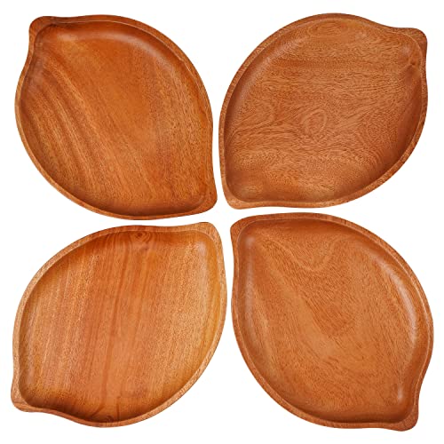 VieWood Leaf Wooden Plates Set of 4 Unbreakable Classic Appetizer Plates, Easy Cleaning & Lightweight for Dishes Snack, Dessert, Charger Plates (Khaya, 9.4x6.5) - color: Leaf Wood Plates (Set of 4)