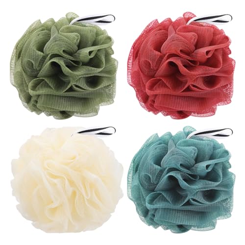 4 Pack Bath Sponge, Bath Shower Loofahs Mesh Pouf Sponge Body Scrubber Exfoliator Scrubber - 50g/Piece - color: Beige,blue,green,red - 4 Pcs