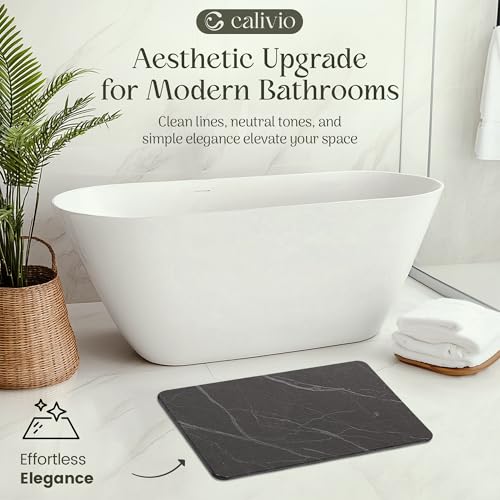 Quick Dry Shower Stone Bath Mat, Super Absorbent & Non-Slip 24 x 16 Inch Diatomaceous Earth Mat, Durable & Easy to Clean Diatomite Bath Mat for Bathroom Floor/Kitchen (Charcoal) - color: Charcoal