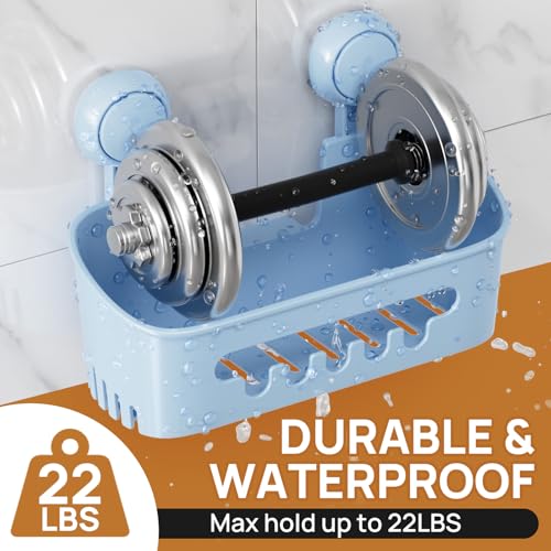 LEVERLOC Shower Caddy Suction Cup Set Shower Organizer & Soap Holder & Toothbrush Holder, Bathroom Shelf Basket NO-Drilling, Removable Suction Storage Waterproof Bathroom Holder, Blue - color: 3 × Blue