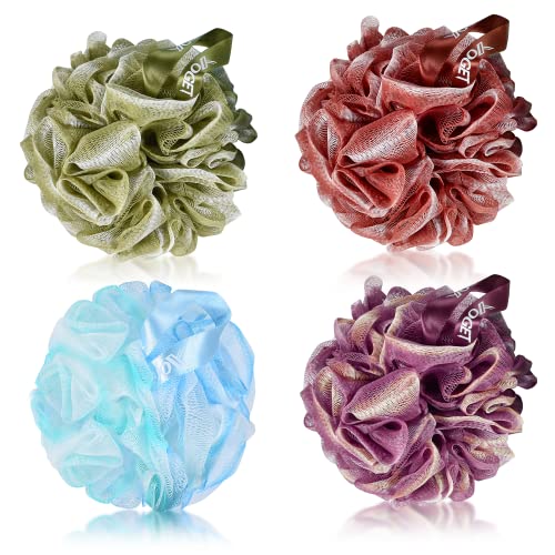 Yoget Bath Loofah Sponge, 4 Color 60G Loofah Exfoliating Body Scrubber, Exfoliate, Cleanse, Soothe Skin - style: Blue/Green/Purple/Plum red