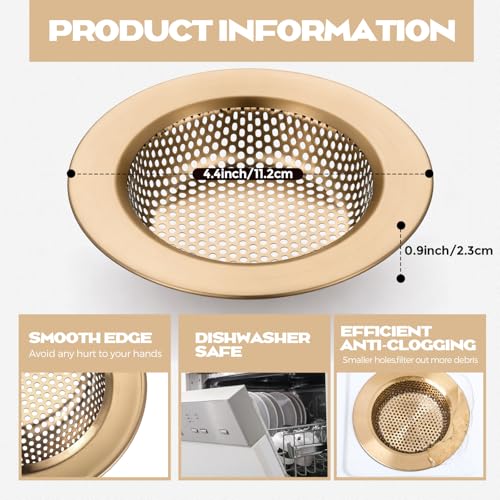 Retisee 2 Pcs Sink Strainer Stainless Steel Kitchen Sink Drain Strainer Basket Cover Mesh Hair Food Catcher, Large Wide Rim of 4.4 Diameter (Champagne Bronze) - color: Champagne Bronze