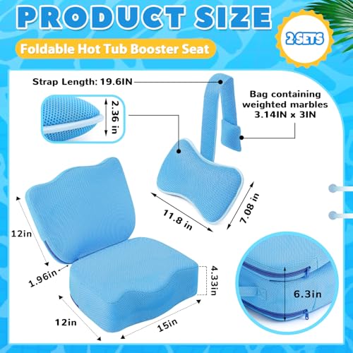 Yerliker 2 Pcs Foldable Hot Tub Booster Seat for Adults Adjustable 2 Heights up to 6.3" with Bath Pillow Weighted Spa Cushion Mesh Inflatable Hot Tub Seat Accessories for Spa Bathtub Pool
