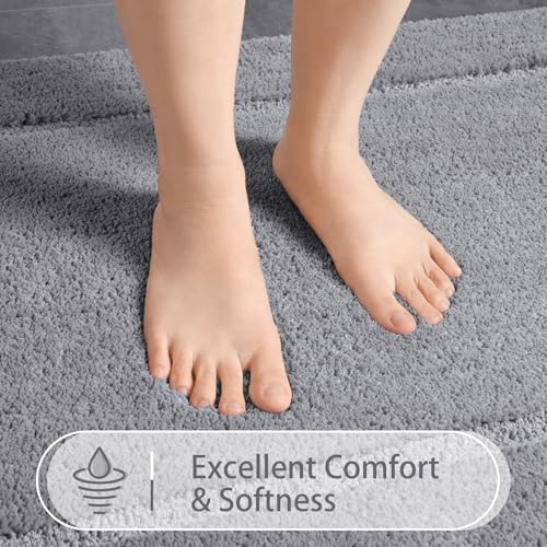 LOCHAS Bathroom Rug Set Grey, Soft Bath Rug Set 2 Piece, Toilet Mat U-Shaped 24x24 and 34x21 Bath Rugs, Quickly Dry Mats for Bathroom, Tub, Washable, Super Absorbent Floor Mat - color: Light Grey, size: 34" x 21" Plus 24" x 24" (U-Shape)