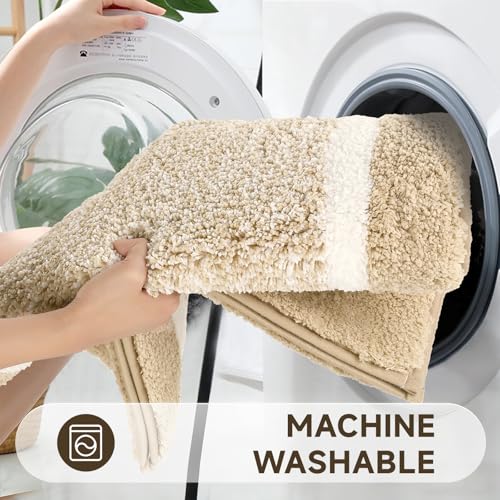 Pauwer 3 Pieces Bathroom Rugs Sets, Microfiber Shaggy Bath Mat Set, Ultra Soft Non-Slip Rug with U Shaped Toilet for Bathroom, Tub, Shower Washable Carpets Set,Beige - color: Beige, size: 18"x26"+18"x48"+U Shape 20"x24"