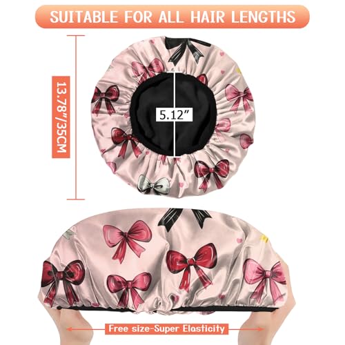 Luxury Shower Cap Terry Lined Reusable Triple Layer Waterproof Hair Elastic Caps Shower Bath Hat for Women Girls Cute Aesthetic-Pink Bowknot - color: AL20-Pink Bowknot