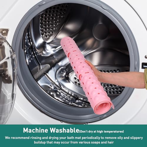 Large Square Shower Mat 27 x 27 Inch Pink, Non Slip Shower Bathtub Mats for Inside Shower with Big Suction Cups Drain Holes, Anti Slip Bathroom Floor Shower Stall Mats, Easy Clean, BPA-Free - color: Pink