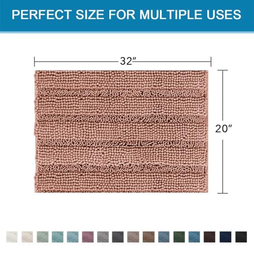 H.VERSAILTEX Bath Rugs for Bathroom Non Slip Bath Mats Extra Thick Chenille Striped Rug 20" x 32" Absorbent Non Skid Fluffy Soft Shaggy Washable Dry Fast Plush Mat for Indoor, Bath Room - Muted Clay - color: Muted Clay, size: 20" x 32"