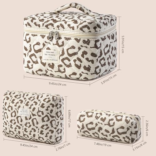 HBselect Quilted Makeup Bag, 3PCS Cotton Large Travel Makeup Bag, Cute Floral Coquette Make up Bag Cosmetic Bag Toiletry Bag for Women Girls - color: A-3PCS-Floral 30