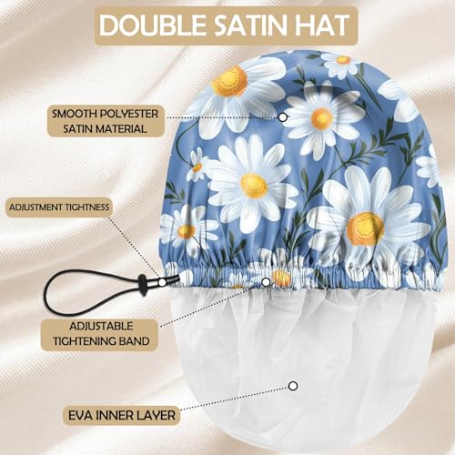 Shower Cap Adjustable Waterproof Double Layer Elastic Reusable Hair Bath Cap Cute Aesthetic for Women Girls-Chrysanthemum - color: R4-Chrysanthemum