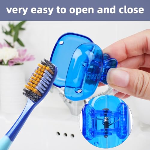 Hxezoc 4 Pack Toothbrush Covers Toothbrush Holders Portable Toothbrush Protector Cap Brush Pod Case Protective Plastic Clip for Household Travel, Camping, Bathroom, School, Business - color: Clear, Yellow, Grey, Blue