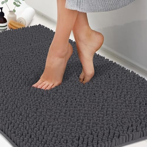 ITSOFT Plush Bathroom Rug 47"" x21, Absorbent Machine Washable Non Slip Chenille Bath Mats, Quick Dry Bathmat, Bath Rugs for Bath, Shower, Bedroom, Door Mat, Charcoal Gray - color: Charcoal Gray, size: 47" x 21" (Rectangular)