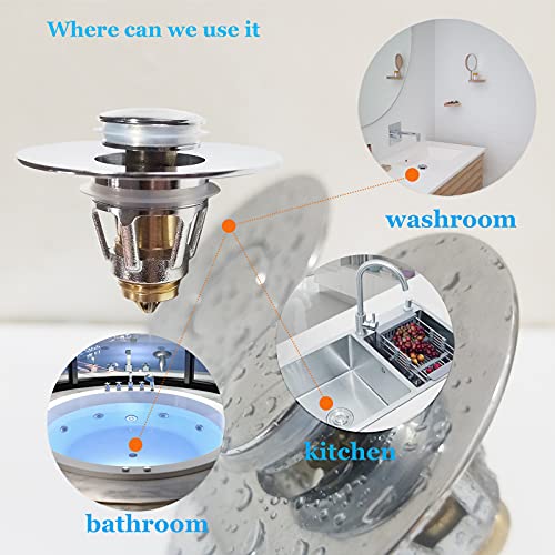 QYHNYJF Bathroom Sink Stopper with Hair Catcher – Universal Pop-Up Drain Strainer for 1.1–1.5 inch US Standard Sink Drain Holes, Anti-Clog Basin Stopper, Silver - color: Chrome Silver