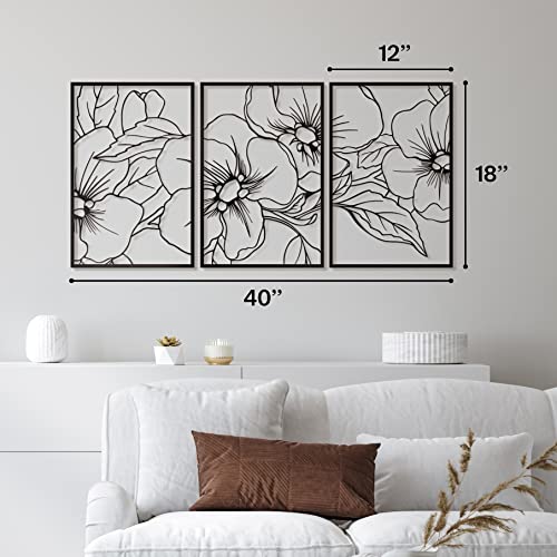 Vivegate Black Minimalist Floral Single Line Metal Wall Art Decor - 18"X12" 3 Packs Black Floral Abstract Minimalist Lines Wall signs for Hanging home wall decor - color: Black
