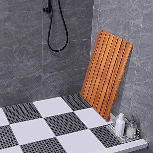 VaeFae Teak Shower Mat, Non-Slip Bath Mat, Luxury Spa Mat, Wooden Mat for Bathtub (Large) - size: 26" x 17" (Rectangular)
