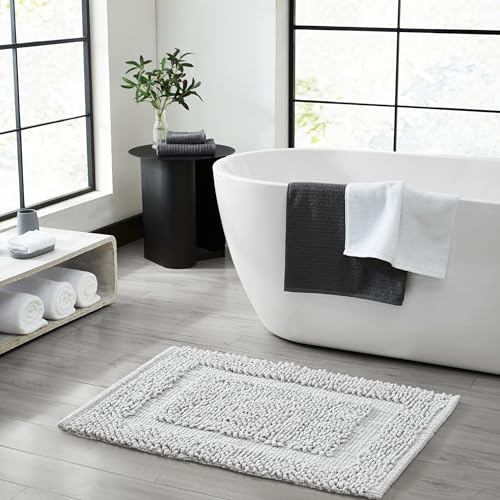 Jean Pierre New York 100% Chenille Cotton Skid Resistant Plush Bath Mat - 17"x24" Bathroom Rug - Soft Gray - color: Soft Gray, size: 1'5" x 2' (Rectangular)
