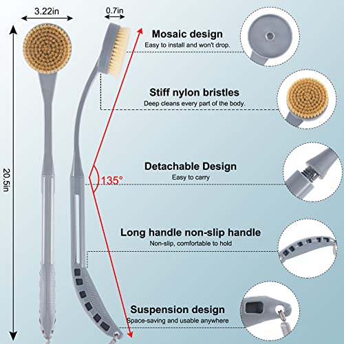 Back Brush Long Handle for Shower, 20.5” Back Bath Brush for Shower, Back Scrubber, Exfoliation and Improved Skin Health for Elderly with Limited Arm Movement, Disabled - color: Grey