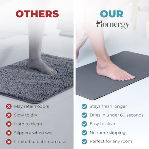 Homergy Bath Mat for Bathroom Non Slip, Quick Dry, 24x48 in, Dark Grey | Ultra absorbent, machine washable, mildew resistant shower mat with rubber backing for tub, poolside and outdoor showers - color: Dark Gray, size: 24" x 48"